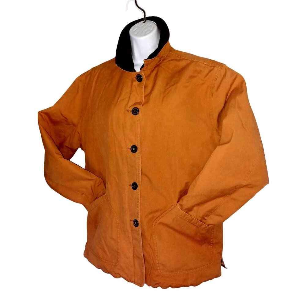 Faded Glory Barn Chore Earthy Jacket Corduroy Collar Button Plaid lining Wms Med
